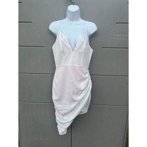 NBD White V-neck Draped ruched Asymmetric Dress Sz S Cocktail bridal wedding